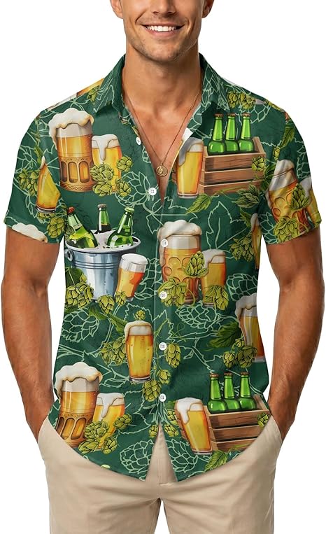 Tropical Button Down Short Sleeve Top, Culture Character Hawaiian Shirt for Men