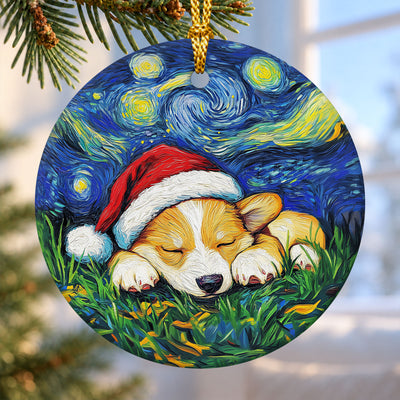 Corgi Starry Sky – Ceramic Christmas Ornament