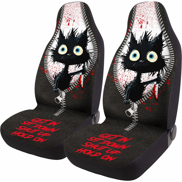 Horror Black Cat Car Seat Covers – Set of 2, Universal Fit