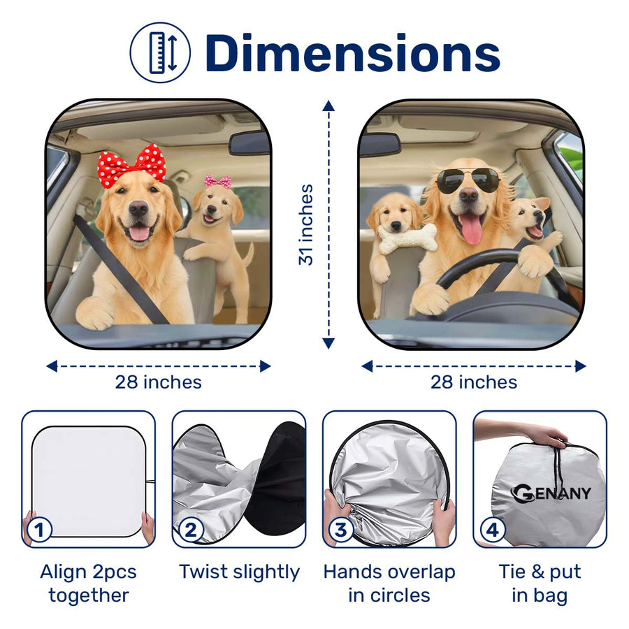 Golden Retriever Car Windshield Sun Shade – Foldable UV Heat Shield