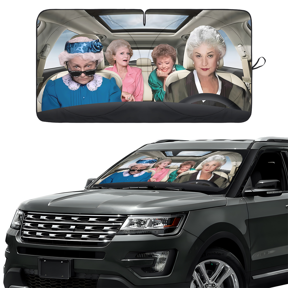 Retro Sitcom Car Windshield Sun Shade – Foldable UV Heat Shield