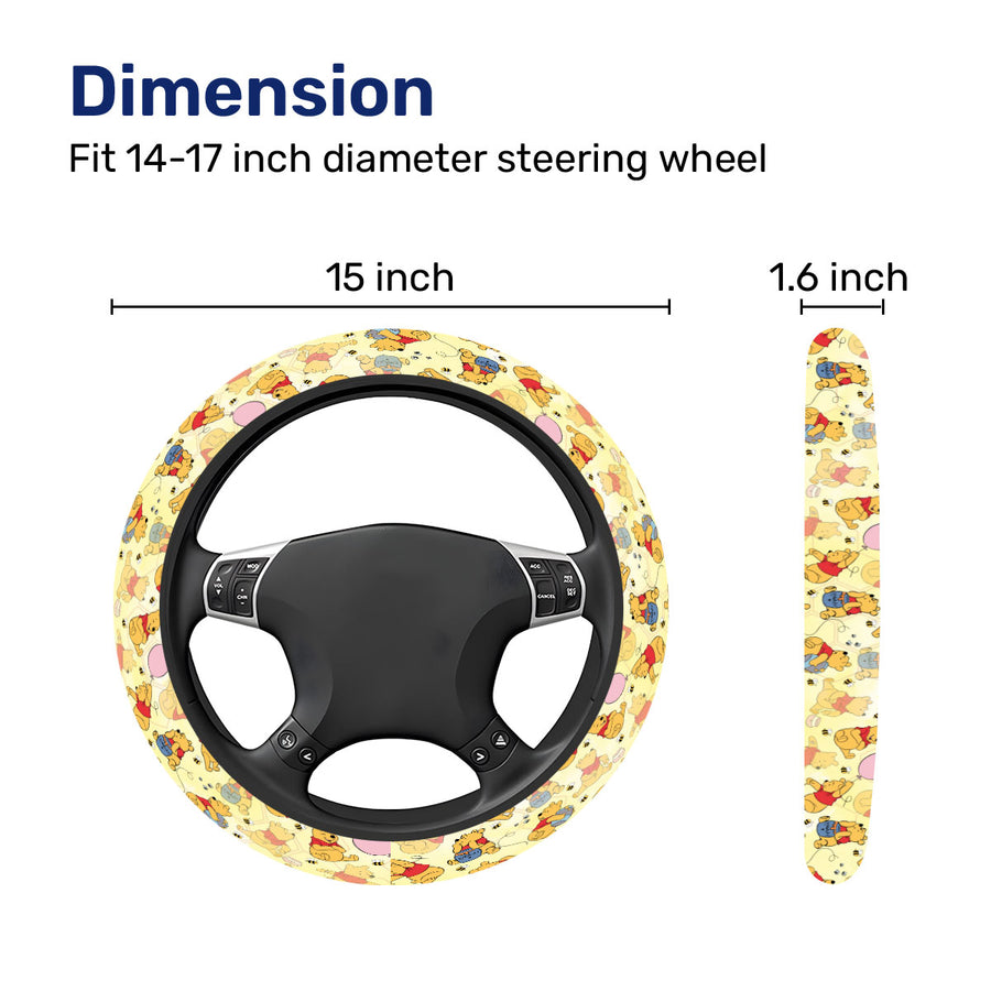 Cartoon Bear Steering Wheel Cover – Universal 15 in