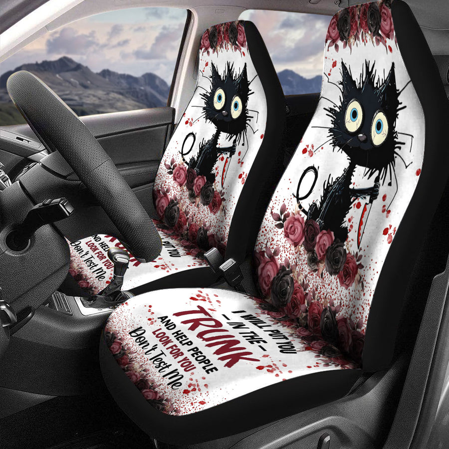 Spooky Black Cat Car Seat Covers – Set of 2, Universal Fit