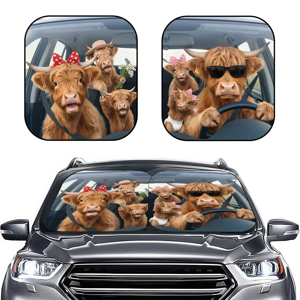 Highland Cow Car Windshield Sun Shade – Foldable UV Heat Shield