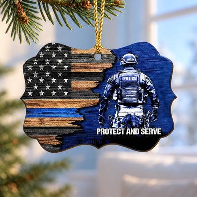 Protect and Serve Police – Wooden Christmas Ornament