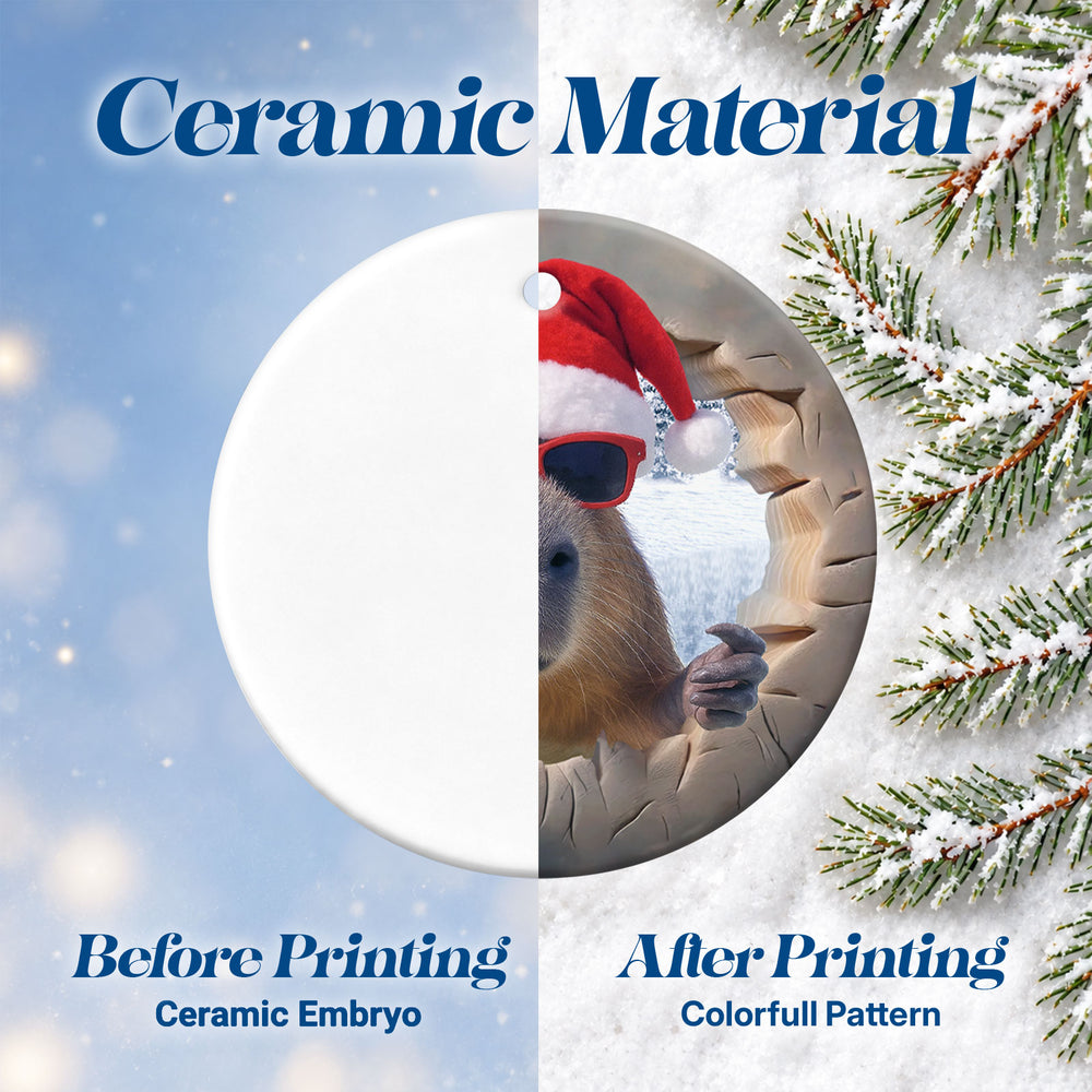 Capybara Santa – Ceramic Christmas Ornament