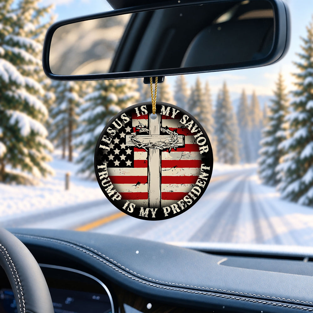 Patriotic Cross Flag Ceramic Christmas Ornament 2026