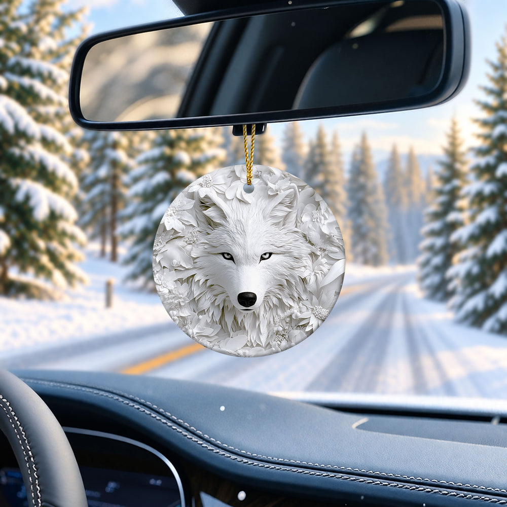 White Wolf Ceramic Christmas Ornament 2026