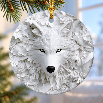 White Wolf Ceramic Christmas Ornament 2026