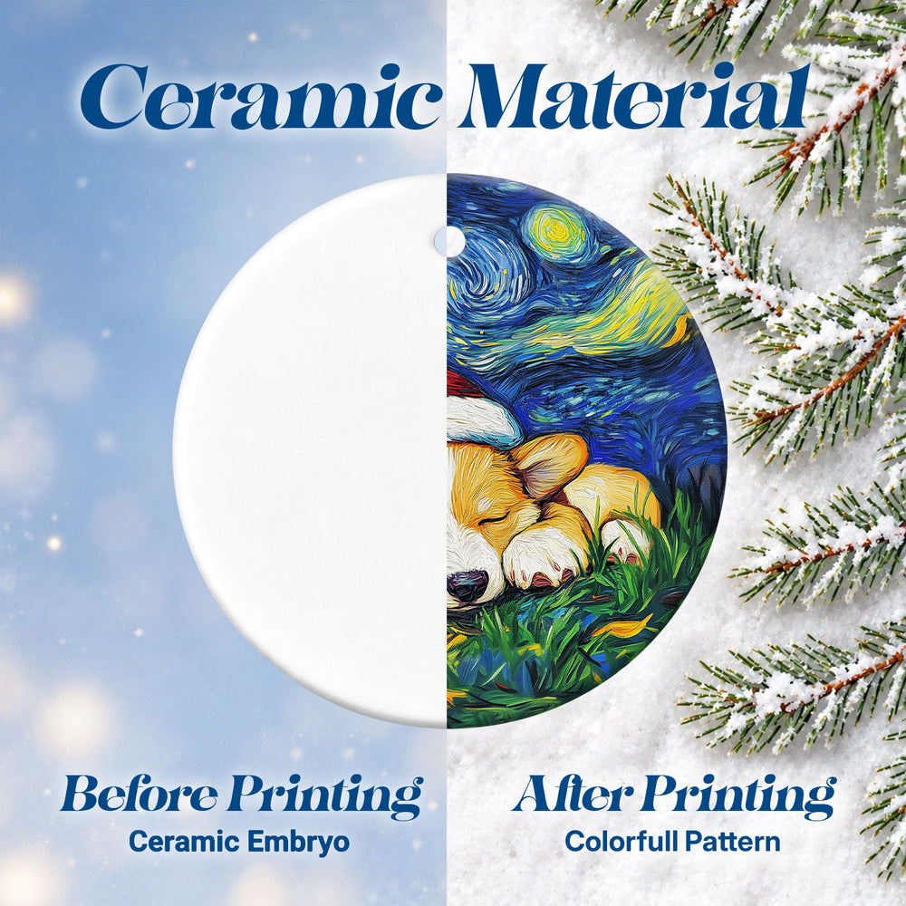 Corgi Starry Sky – Ceramic Christmas Ornament