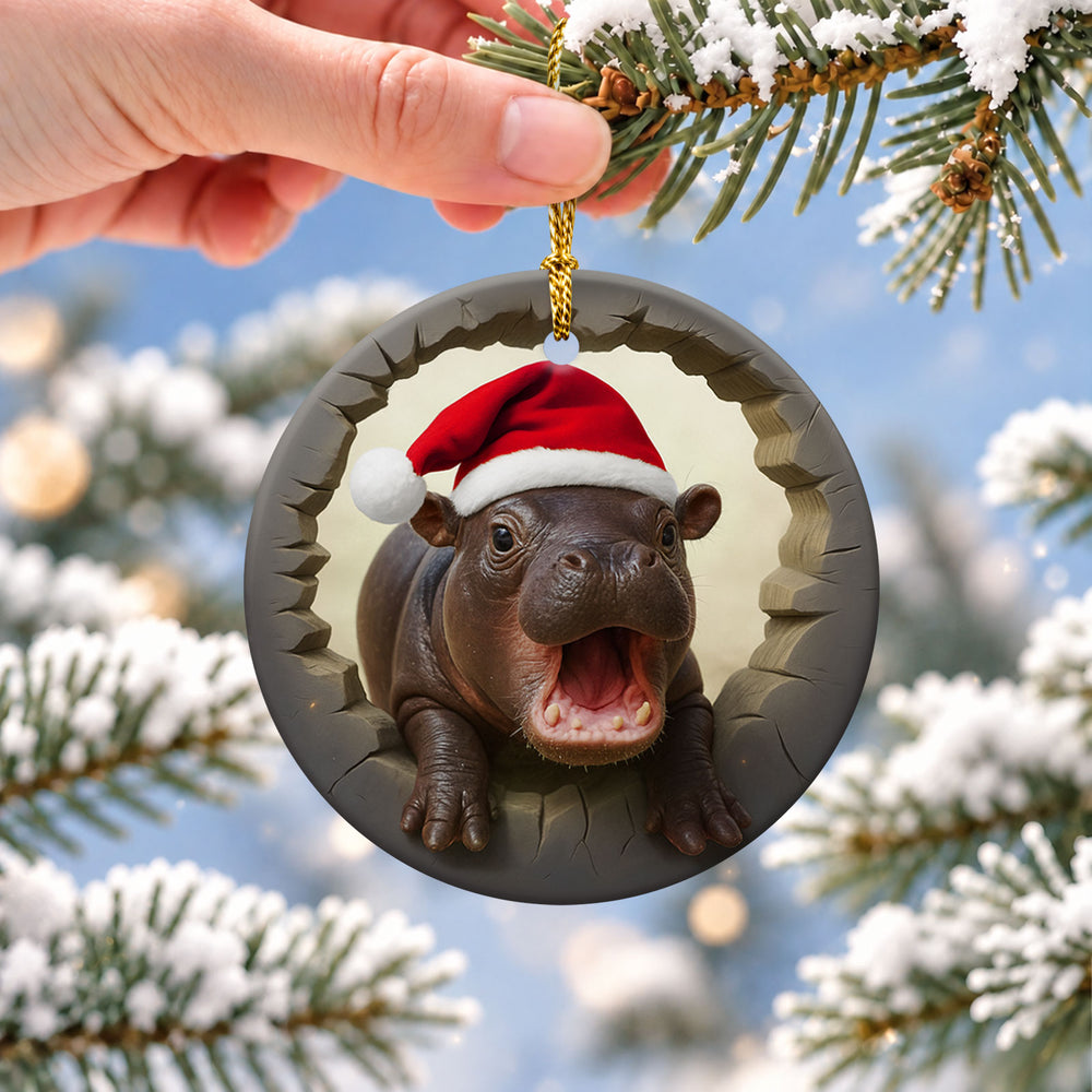 Cute Hippo Ceramic Christmas Ornament 2026