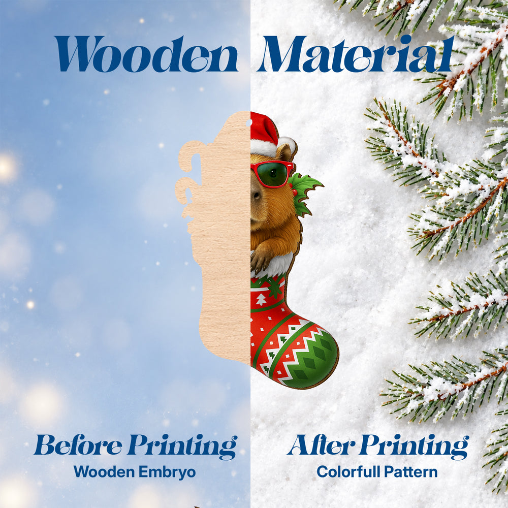 Capybara Stocking – Wooden Christmas Ornament