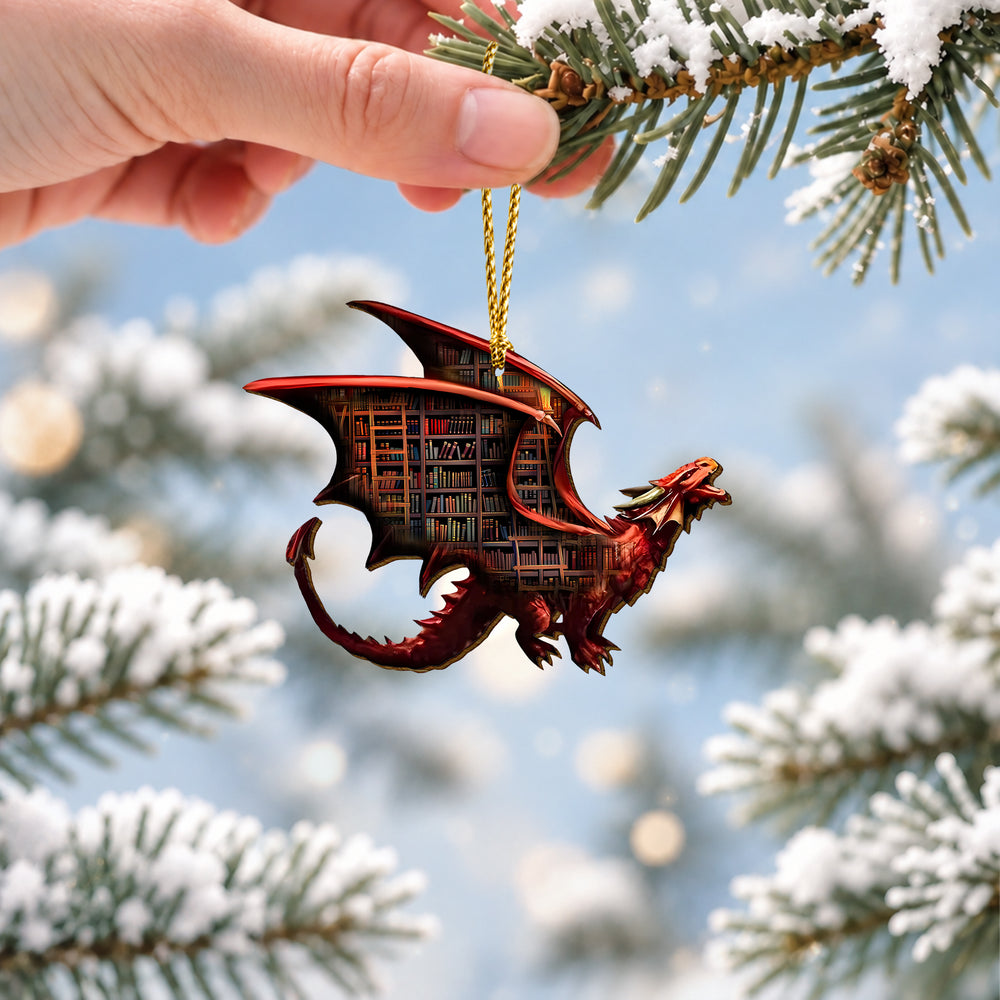 Book Dragon Wooden Christmas Ornament 2026