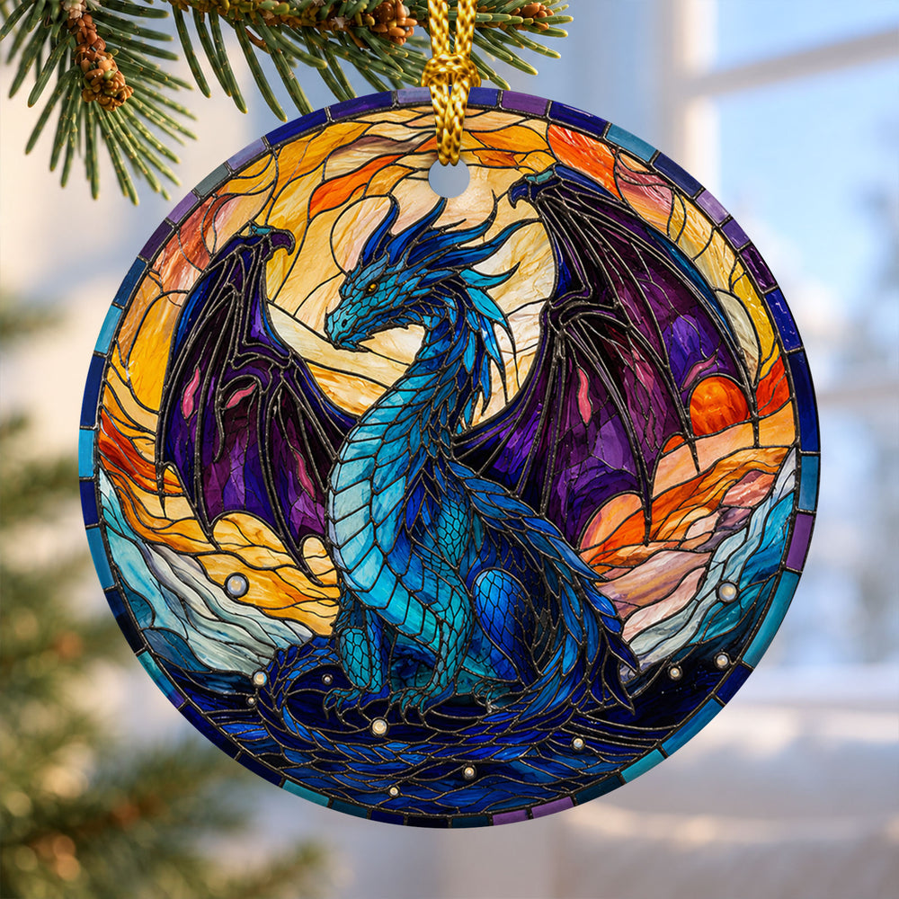 Dragon Stained Glass – Ceramic Christmas Ornament
