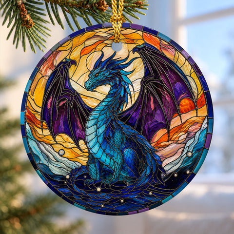 Dragon Stained Glass Ceramic Christmas Ornament 2026