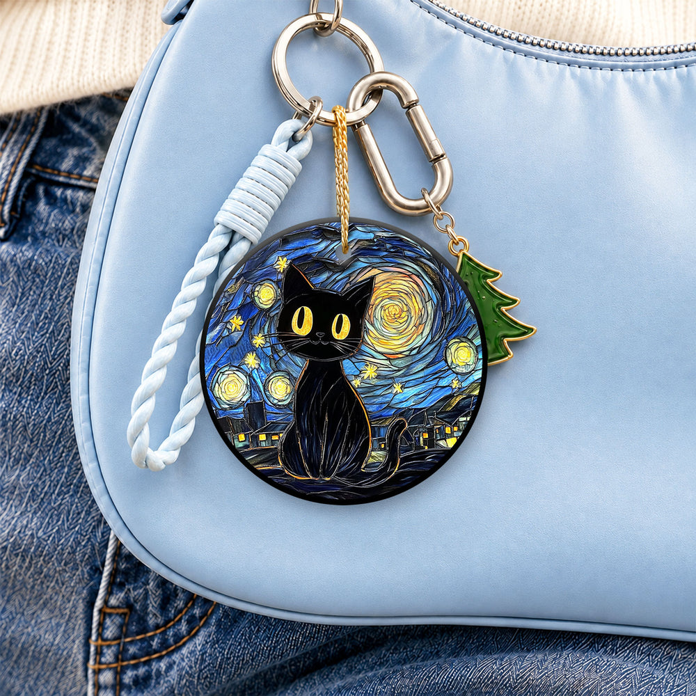 Black Cat Starry Night Ceramic Christmas Ornament 2026