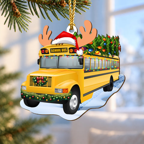 School Bus Wooden Christmas Ornament 2026