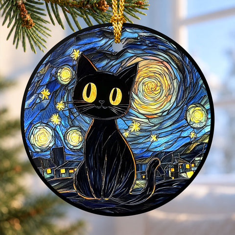 Black Cat Starry Night Ceramic Christmas Ornament 2026