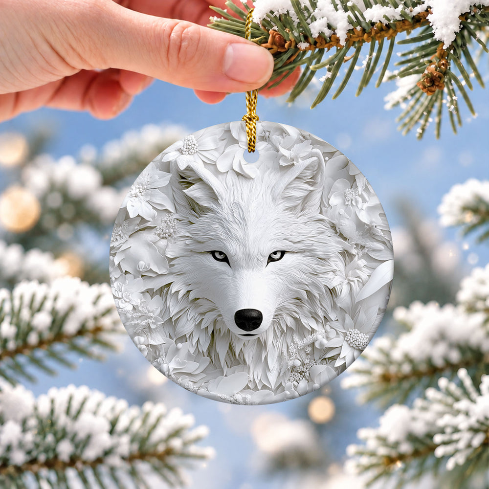 White Wolf Ceramic Christmas Ornament 2026