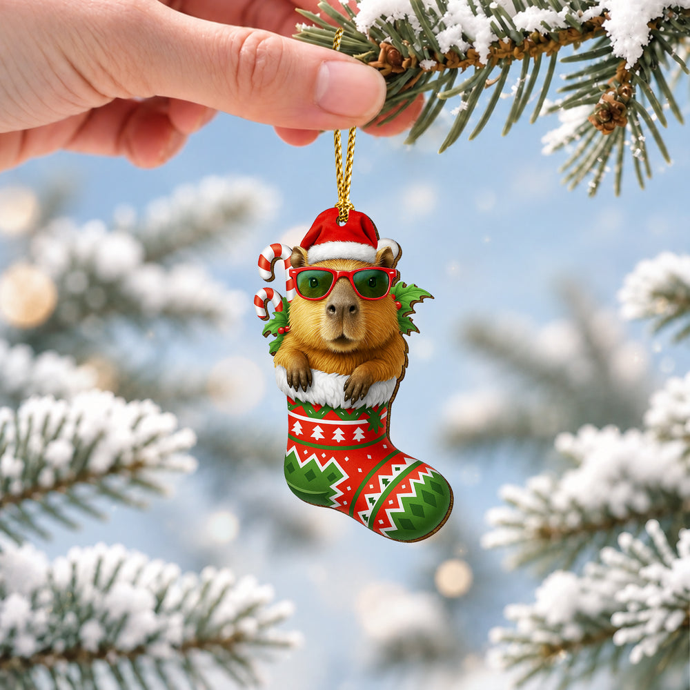 Capybara Stocking Wooden Christmas Ornament 2026
