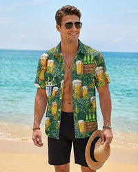Tropical Button Down Short Sleeve Top, Culture Character Hawaiian Shirt for Men