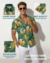 Tropical Button Down Short Sleeve Top, Culture Character Hawaiian Shirt for Men