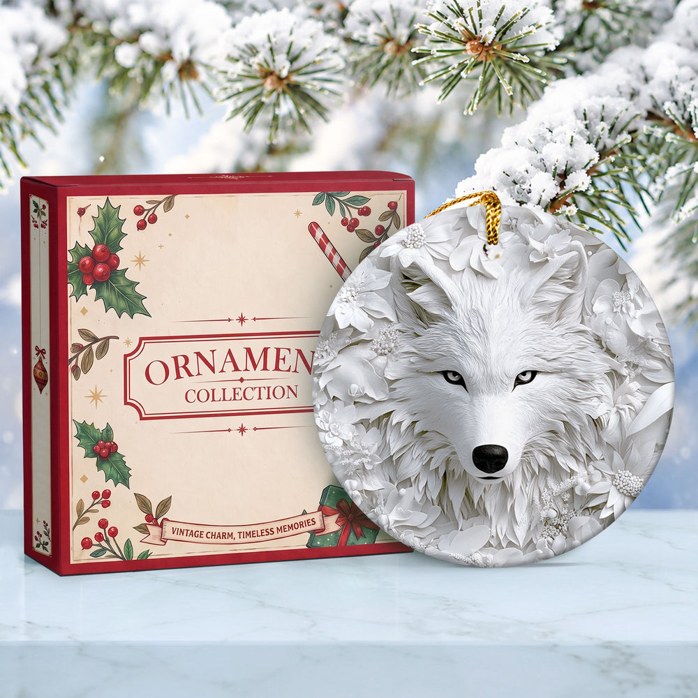 White Wolf Ceramic Christmas Ornament 2026