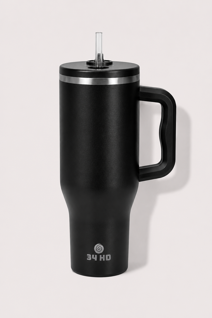 34HD 40 oz Midnight Onyx Stainless Steel Tumbler - Leakproof Insulated Water Bottle with Handle, Magnetic Lid and Flexible Straw