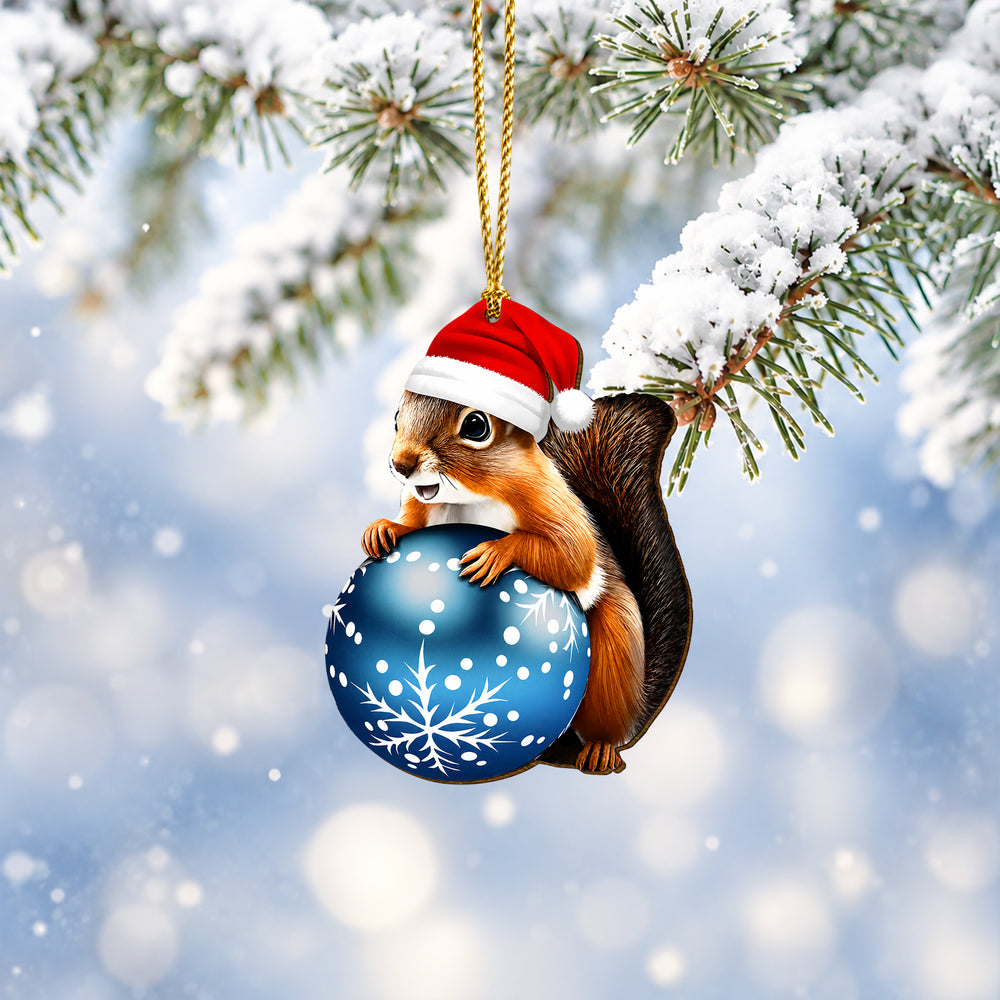 Squirrel with Ornament Wooden Christmas Ornament 2026