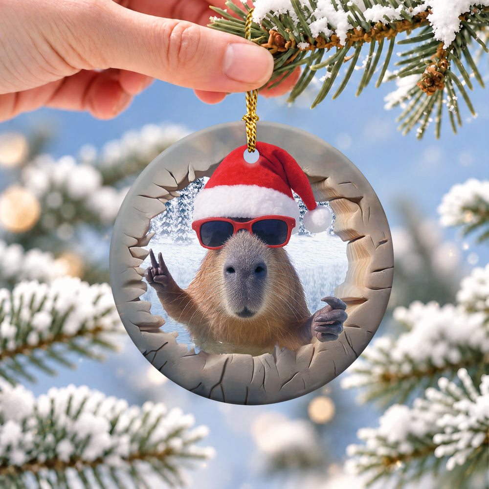 Capybara Santa Ceramic Christmas Ornament 2026