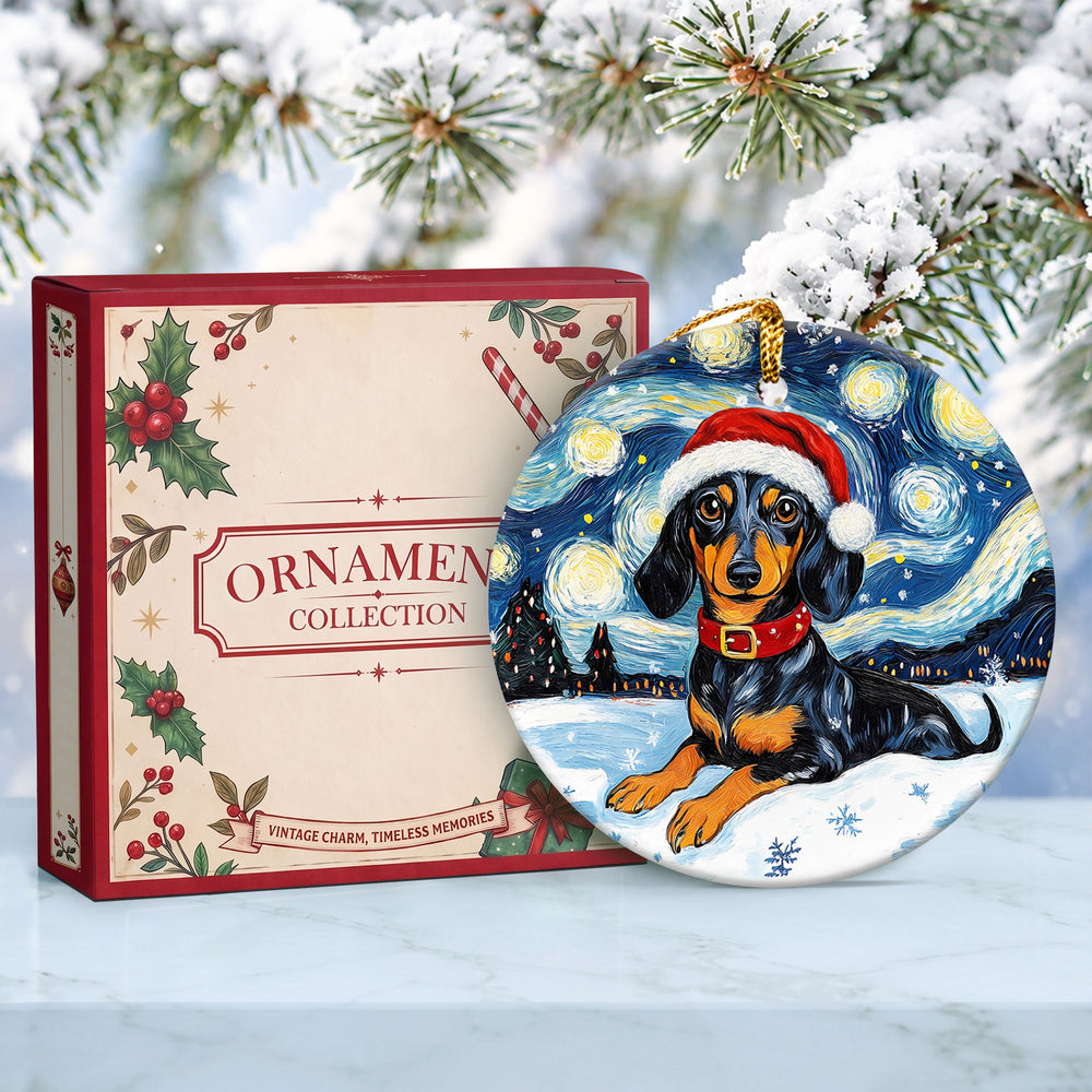 Dachshund Starry Sky Ceramic Christmas Ornament 2026