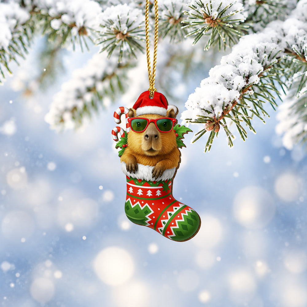 Capybara Stocking Wooden Christmas Ornament 2026
