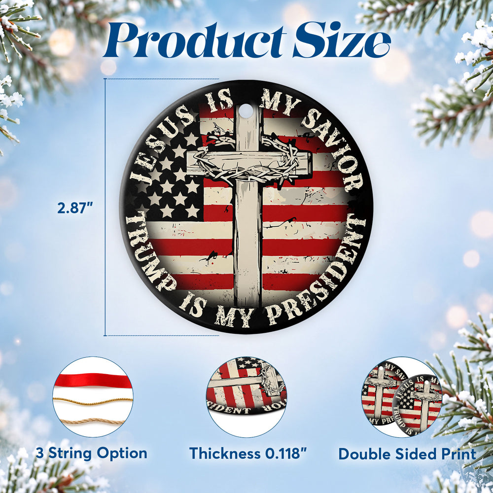 Patriotic Cross Flag – Ceramic Christmas Ornament