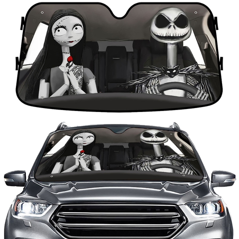 Spooky Skeleton Couple Horror Car Windshield Sun Shade – Foldable UV Heat Shield