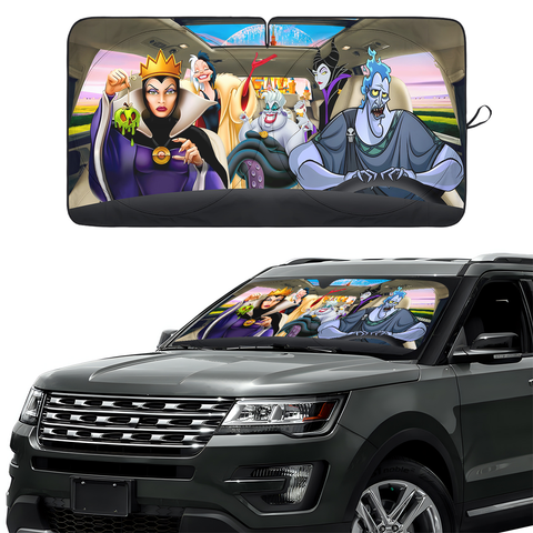 Witch Cartoon Car Windshield Sun Shade – Foldable UV Heat Shield