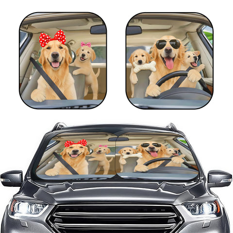 Golden Retriever Car Windshield Sun Shade – Foldable UV Heat Shield