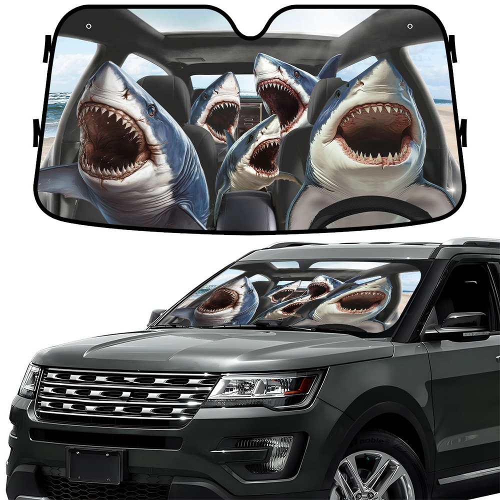 Shark Car Windshield Sun Shade – Foldable UV Heat Shield