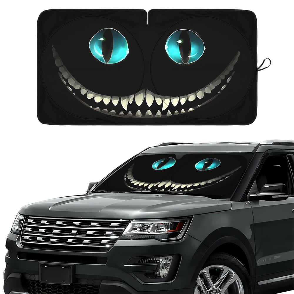 Black Horror Cat Eyes Car Windshield Sun Shade – Foldable UV Heat Shield