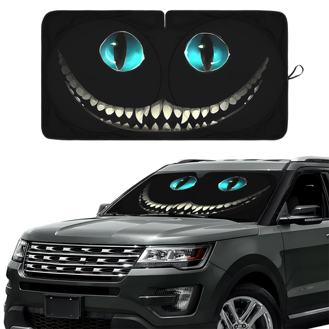 Black Horror Cat Eyes Car Windshield Sun Shade – Foldable UV Heat Shield
