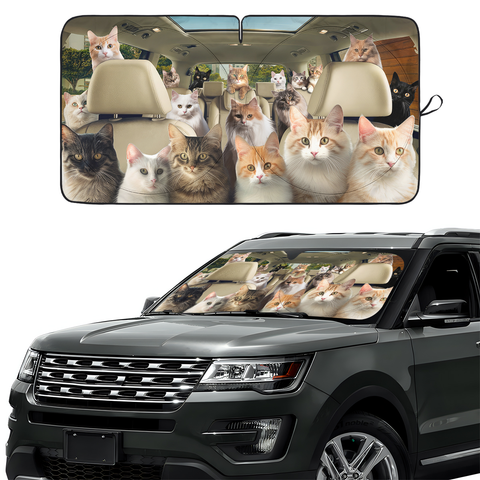 Cute Cat Group Funny Car Windshield Sun Shade – Foldable UV Heat Shield