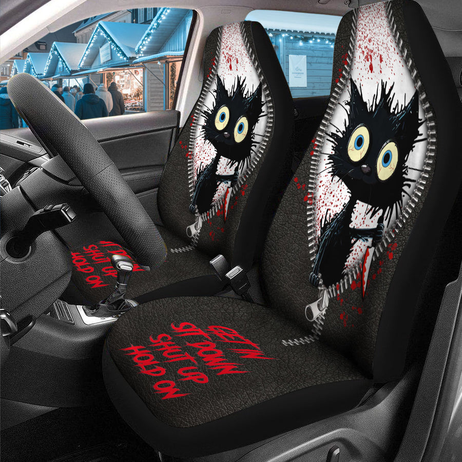Horror Black Cat Car Seat Covers – Set of 2, Universal Fit