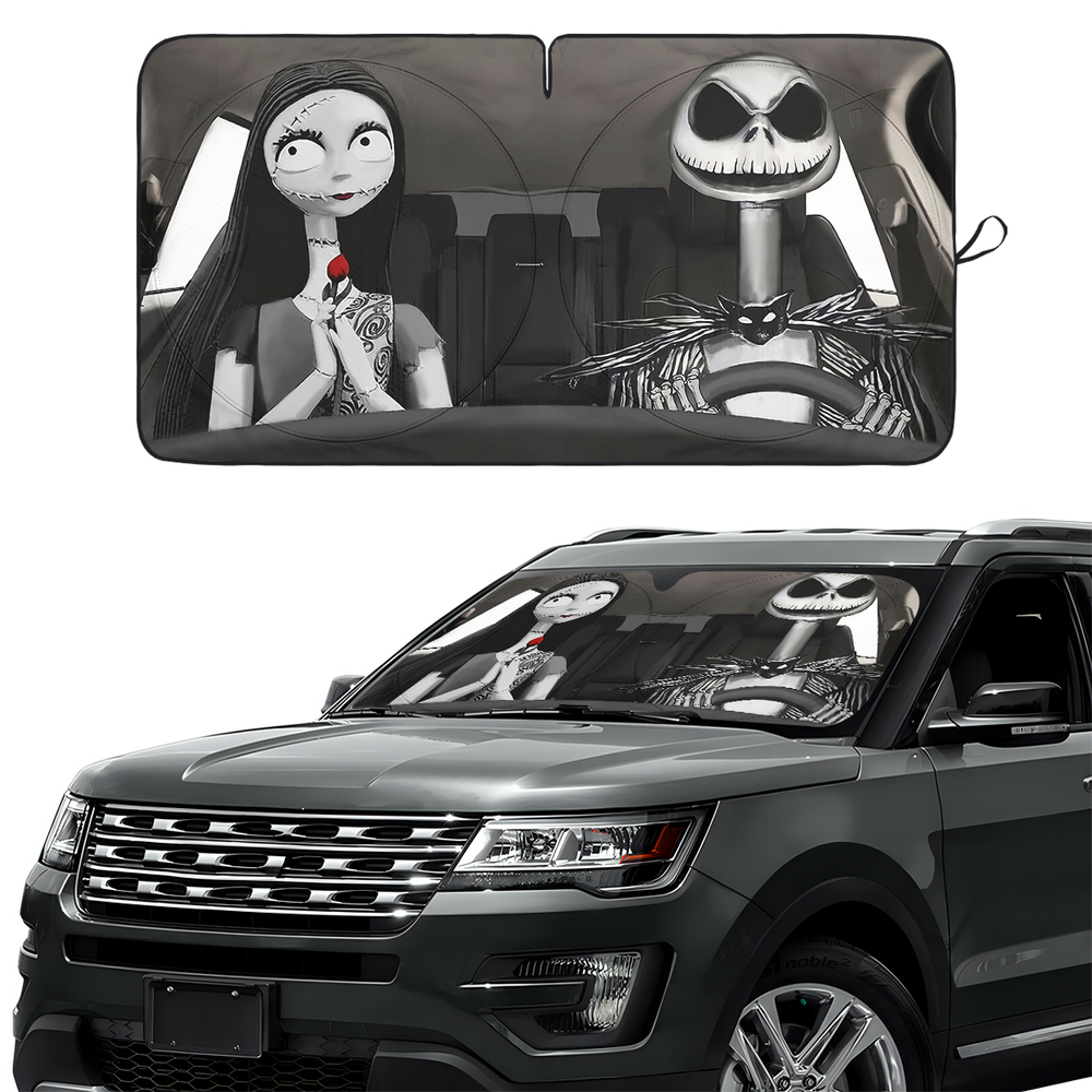 Horror Couple Car Windshield Sun Shade – Foldable UV Heat Shield