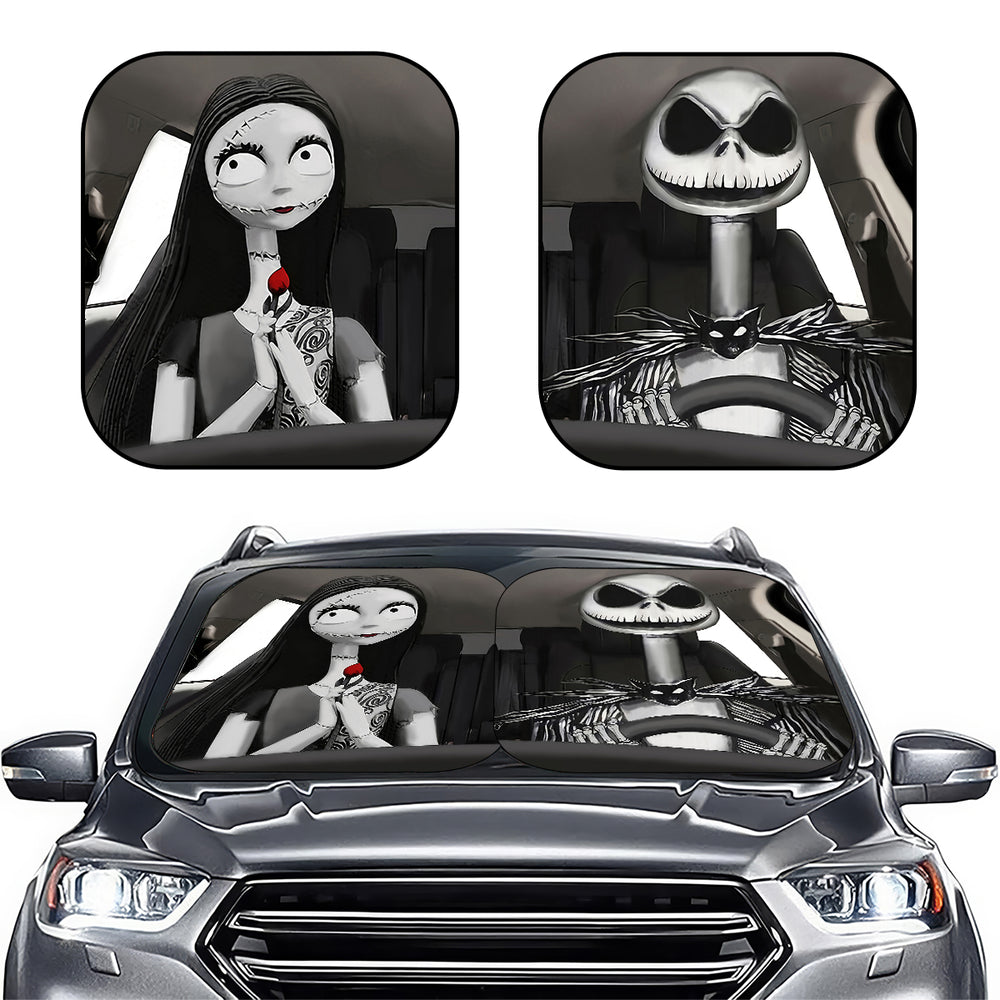 Horror Spooky Skeleton Car Windshield Sun Shade – Foldable UV Heat Shield