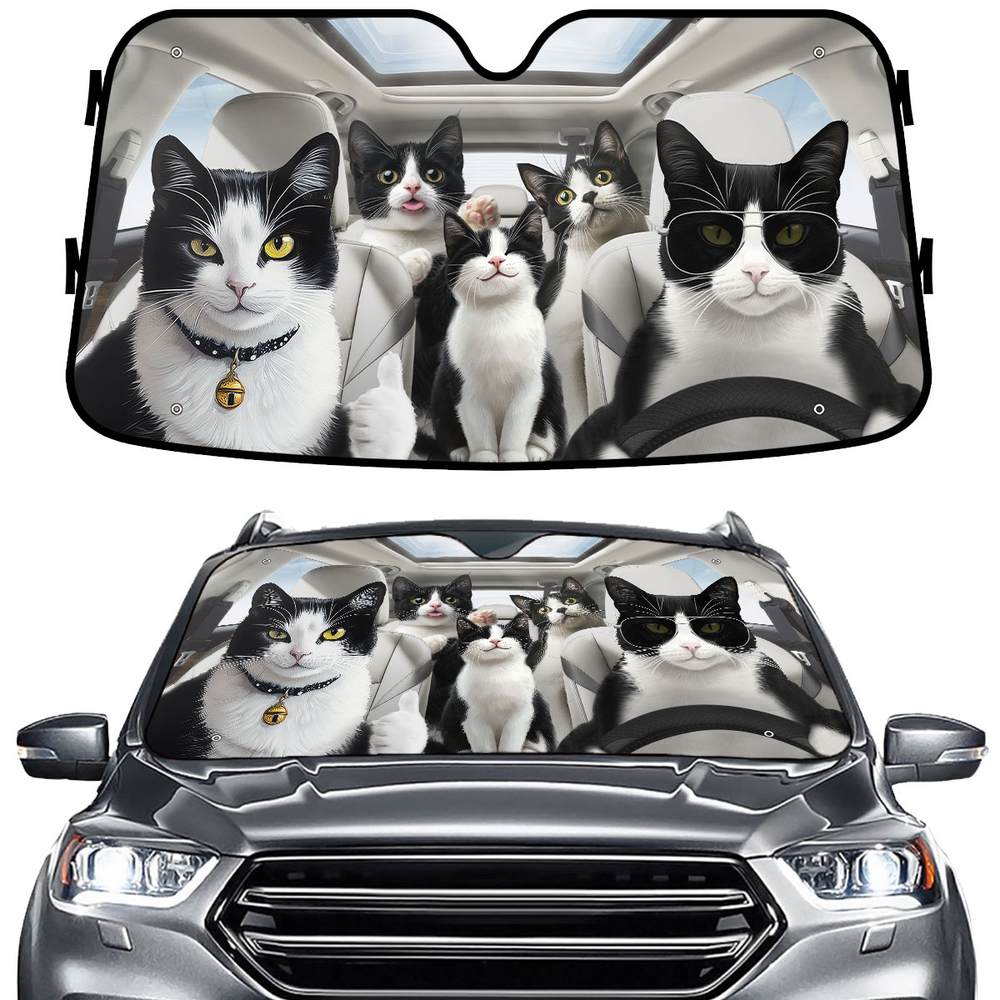 Family Cat Car Windshield Sun Shade – Foldable UV Heat Shield