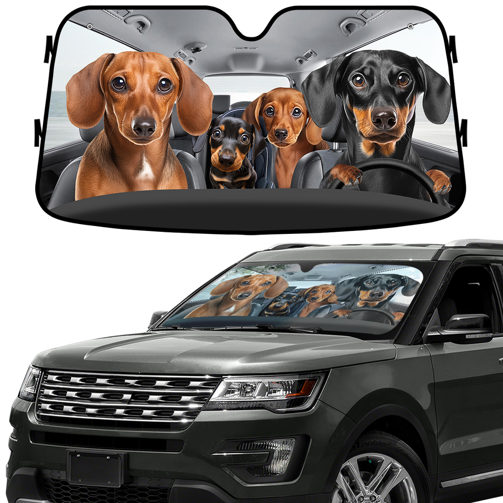 Cute Dachshund Dog Family Funny Car Windshield Sun Shade – Foldable UV Heat Shield