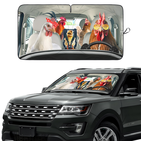 Chicken Family Funny Car Windshield Sun Shade – Foldable UV Heat Shield