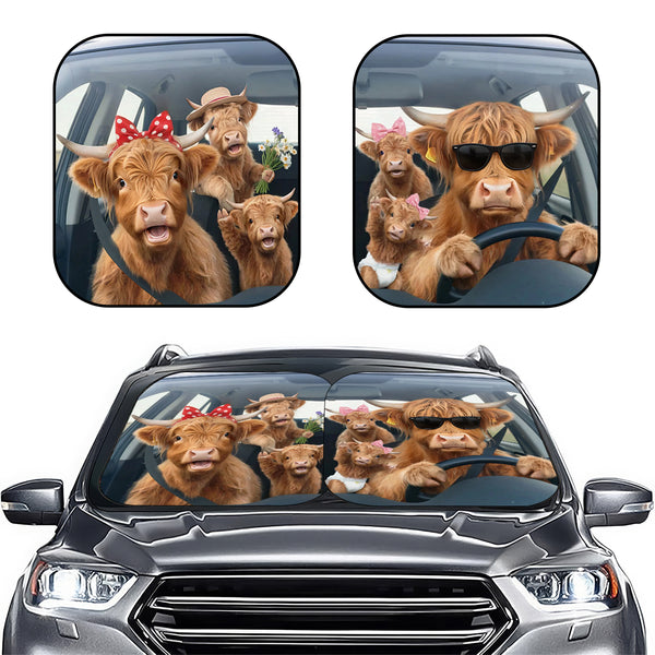 Highland Cow Car Windshield Sun Shade – Foldable UV Heat Shield