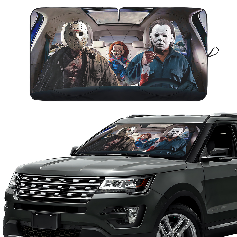 Horror Car Windshield Sun Shade – Foldable UV Heat Shield