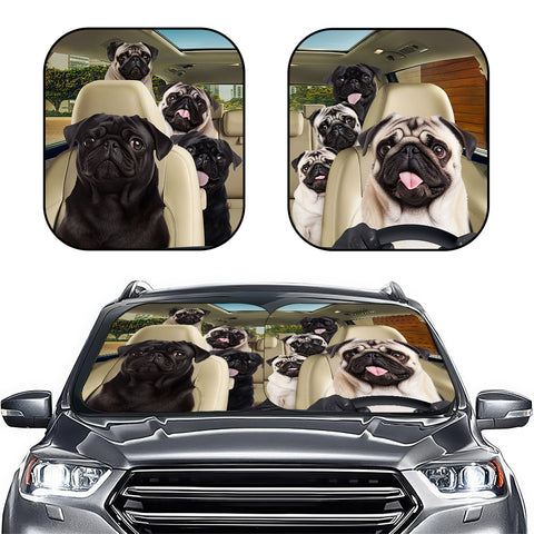 Pug Group Car Windshield Sun Shade – Foldable UV Heat Shield