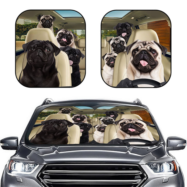 Pug Group Car Windshield Sun Shade – Foldable UV Heat Shield
